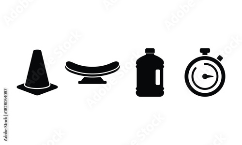 Collection of sports training and fitness equipment isolated on white background