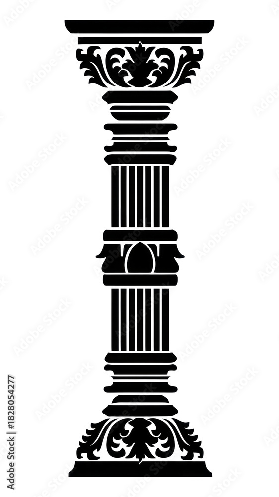 Fototapeta premium PNG Thick Indian pillar architecture silhouette column.