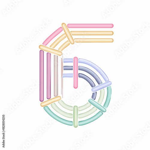 Playful Number Six Illustration Abstract Pastel Sticks Formation