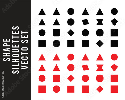 Geometric Shape Silhouettes Vector Set Black and Red