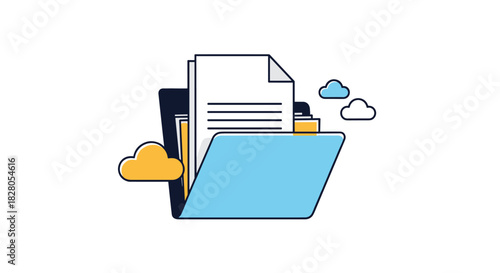 Cloud storage concept showing documents and files being organized in a digital folder for easy online access and data backup.