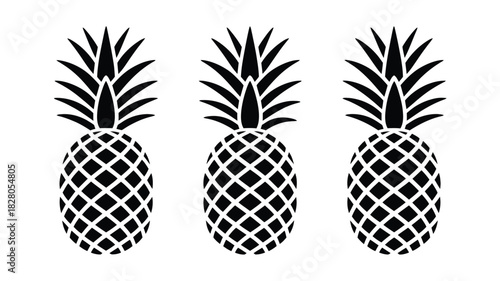 Three black and white stylized pineapples arranged in a row on a white background.