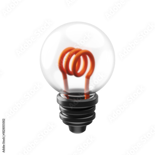Vivid 3D rendered illustration of a classic lightbulb with a bright orange glowing filament, symbolizing brilliant ideas, innovation, and the power of electrical energy
