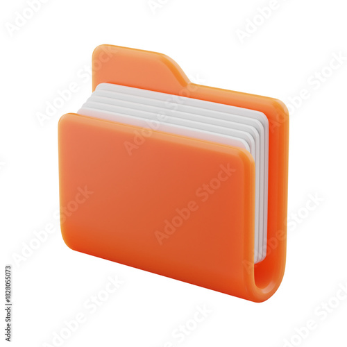 3D Rendered Orange Folder Icon Digital File Organization Concept