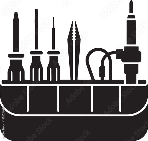 Essential work tools silhouette vector icon set including screwdrivers pliers and mechanical repair items