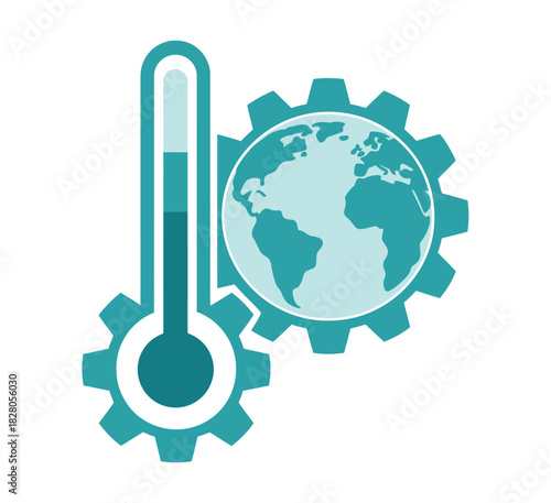 Global warming industrial concept with thermometer and earth symbol.