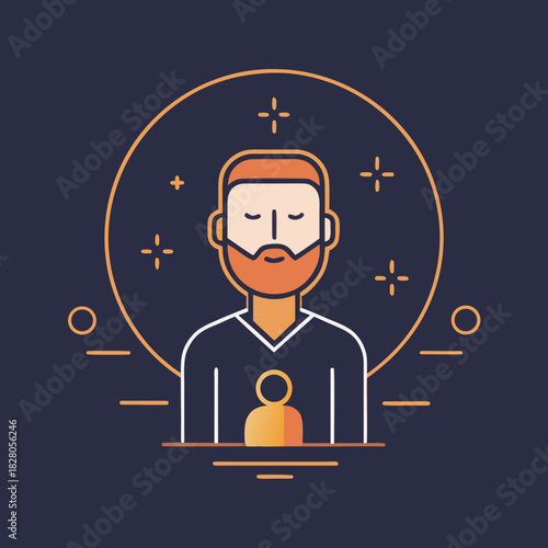 Stylized man with beard and inner child icon in circle aura