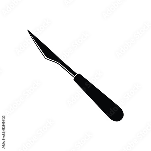 Black scalpel blade with handle on white background