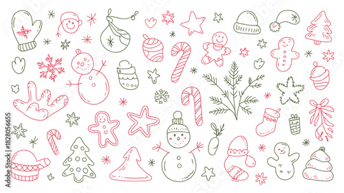 Cute Christmas Doodle Line Art Background Winter Holiday Vector Pattern