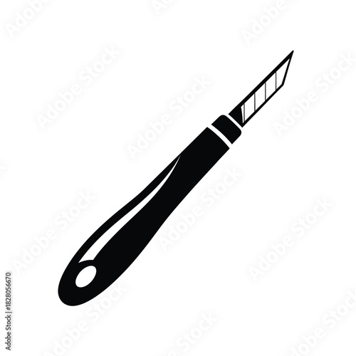 Black scalpel with sharp blade and oval handle tool