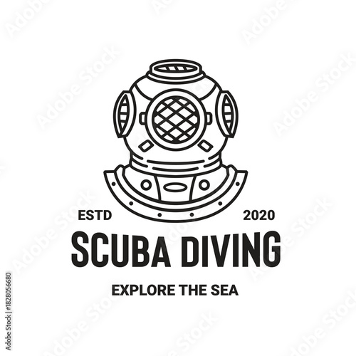 Scuba diving illustration in vintage style, suitable for logos of marine lover communities and shops