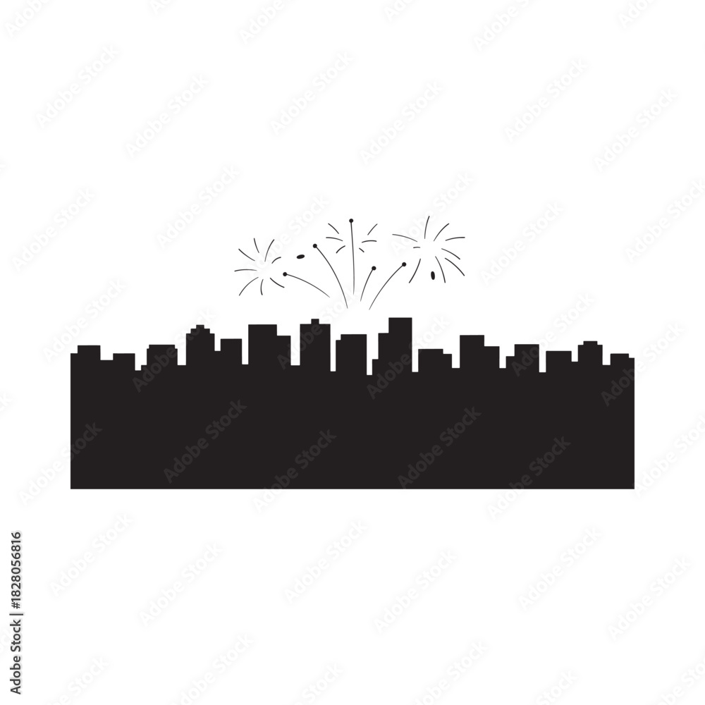 Naklejka premium City skyline silhouette with fireworks display above