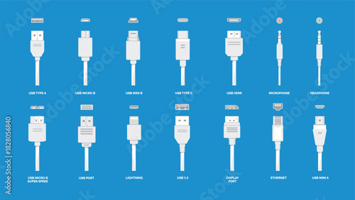 illustration of universal connector or usb set in flat style, suitable for poster and web