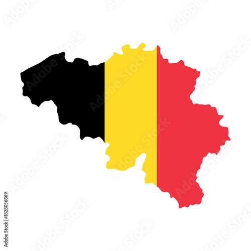 Belgium map icon. Country silhouette filled with national flag colors vector illustration. Geographic and patriotic sign. National identity and European location symbol. Border pictogram.