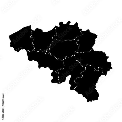 Belgium regional borders map. Black silhouette of Belgium with visible administrative borders vector illustration. Federal state territory division sign. Geographic and political boundary symbol.