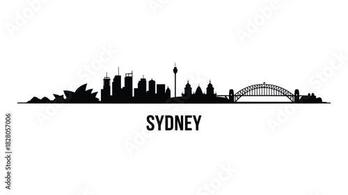 Black silhouette of sydney skyline and harbor bridge