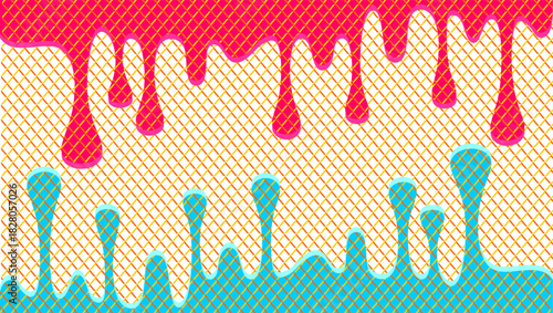 Ice cream drip illustration. Ice cream waffle drips illustration. Ice cream drips on waffle waffer background. Wavy waffle ice cream drips illustration. Vector of ice cream dripped.