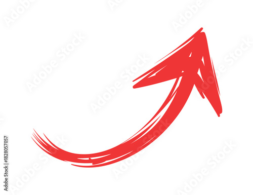 Red Arrow Upward Curve Showing Hand Drawn Direction