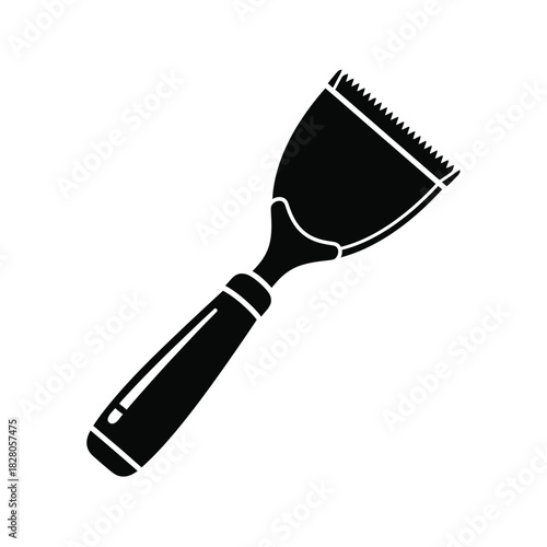 Black scraper tool with serrated edge and handle white