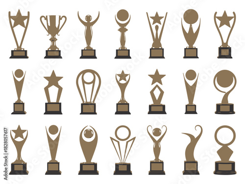 Illustration of multiple trophy designs with stars and shapes