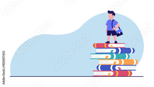 Confident Student Standing on Giant Books – Modern Education Illustration