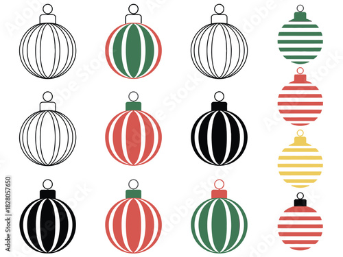 A collection of festive Christmas ornaments in various colors and styles.