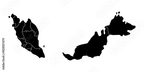 Malaysia regional borders map. Black silhouette of Malaysia with visible administrative borders vector illustration. Federal state territory division sign. Geographic and political boundary symbol.