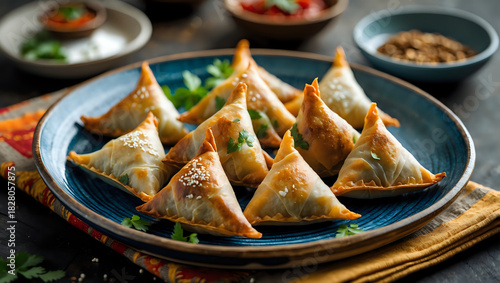 Golden Fried Samosas With Cilantro Garnish