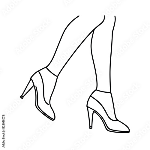 Slim female legs in black stockings and high heels show elegance and fashion style