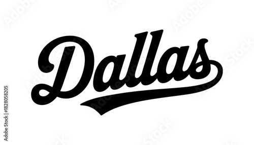 Image of the word dallas in a stylized black script typeface
