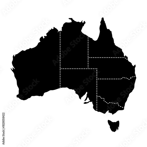 Australia borders map. Australian continent map with internal borders and Tasmania included vector illustration. Political division sign. Australia geography and travel destination symbol.
