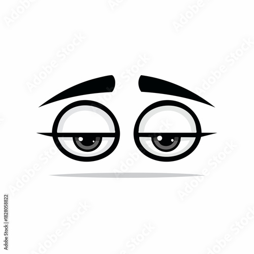 Une paire de grands yeux, stylisés, très expressif  évoquant une émotion, fatigue, ennui, endormi, hagard, isolé sur fond blanc