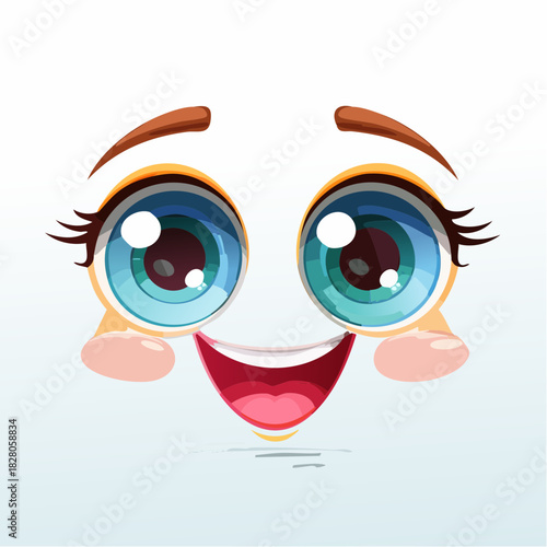 Une paire d'yeux exprimant de manière stylisée, la joie, la surprise, positif, gai, gaité, joyeux, sourire 