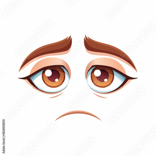 Juste une paire d'yeux très expressive, sentiment de tristesse, de déception, design amusant, enfantin, isolé sur fond blanc