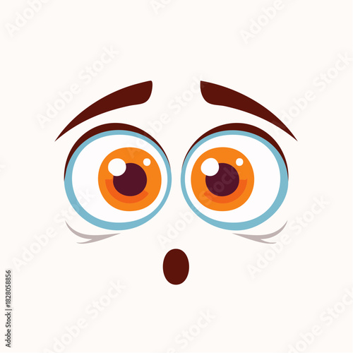 Paire d'yeux stylisée, nez, bouche, expression de surprise, stupeur, étonné, isolé sur fond blanc, expressif, minimaliste, pas de visage, juste une expression et une émotion   