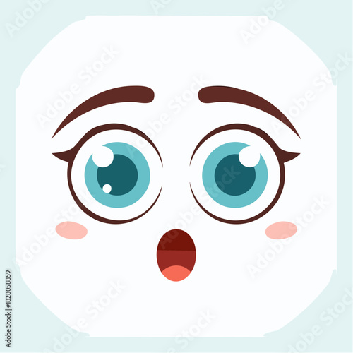 Paire d'yeux stylisée, nez, bouche, expression de surprise, stupeur, étonné, isolé sur fond blanc, expressif, minimaliste, pas de visage, juste une expression et une émotion   