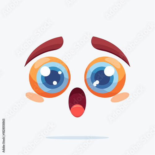 Paire d'yeux stylisée, nez, bouche, expression de surprise, stupeur, étonné, isolé sur fond blanc, expressif, minimaliste, pas de visage, juste une expression et une émotion   