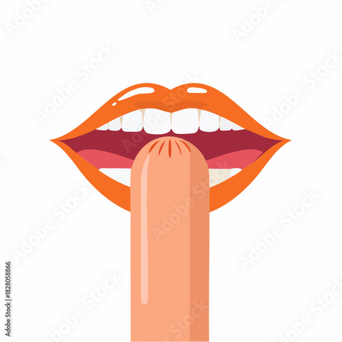 Jolie bouche de femme stylisée qui croque une saucisse, isolé sur fond blanc