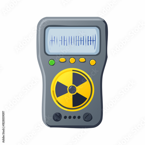 Compteur Geiger, appareil portatif pour mesurer la radioactivité, rayonnement ionisant,  isolé su un fond blanc