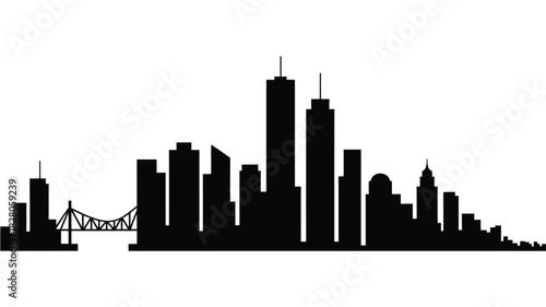 Black silhouette of a modern city skyline with a bridge