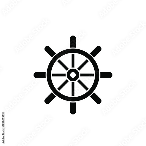 Black ship wheel icon on white background helm boat