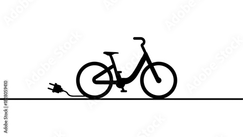 Electric bicycle icon with a charging plug, symbolizing sustainable urban transportation, eco-friendly mobility, and modern alternative travel solution.