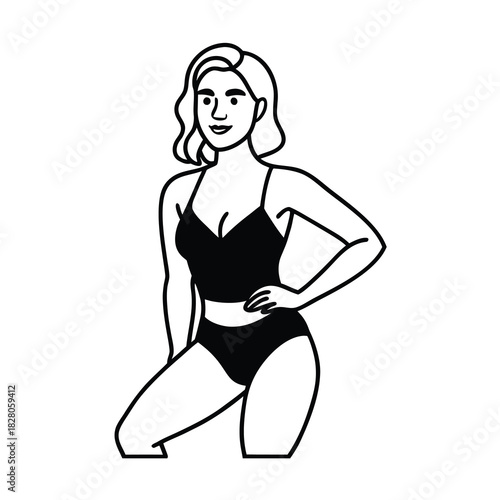 Vector illustration of a glamorous fashion model silhouette in a beautiful summer dress dancing with style and sensuality