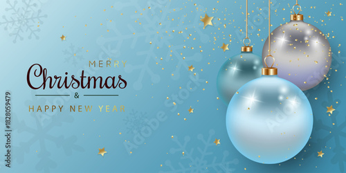 A festive New Year's banner with pearlescent balls