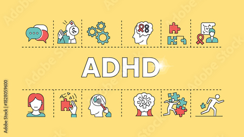 Attention deficit hyperactivity disorder infographic banner illustration