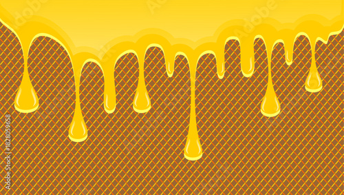 Wavy honey drip illustration. Honey border fresh dripped illustration background. Honey dripping on transparent pattern background. Dripping ice cream illustration. Melting syrup illustration.