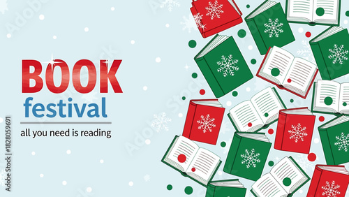 Winter book festival event banner with festive reading theme
