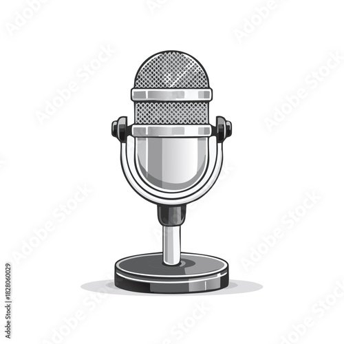 Retro Studio Microphone Illustration, Shiny Silver Design for Audio and Broadcasting