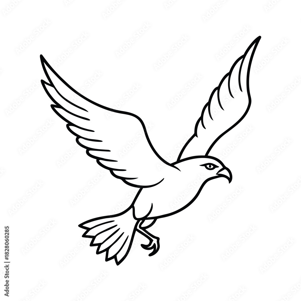 Fototapeta premium Black silhouette vector illustration of a flying dove of peace with wings and feather design