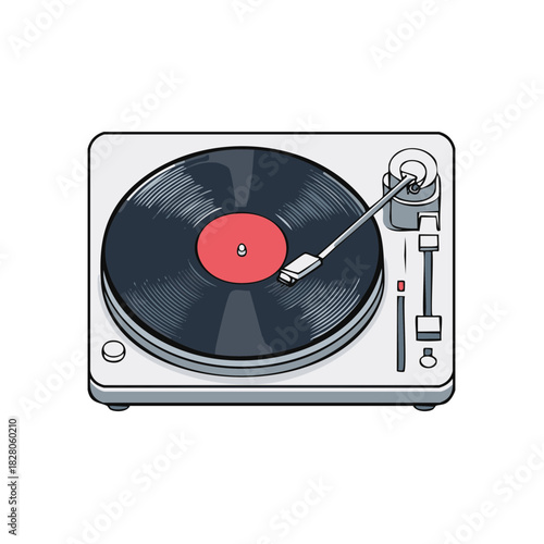 Vector Graphic of a Turntable Playing a Vinyl Record Album with Red Center